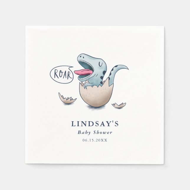 Cute Blue Dinosaur Boy Baby Shower Napkins (Front)