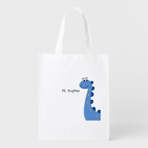 Cute Blue Dinosaur - Custom Name Sophia Grocery Bag