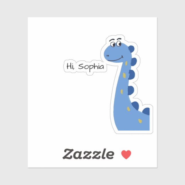 Cute Blue Dinosaur - Custom Name Sophia Sticker (Sheet)