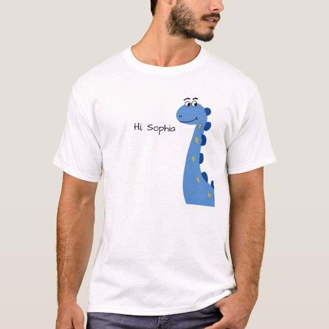 Cute Blue Dinosaur - Custom Name Sophia T-Shirt (Front)