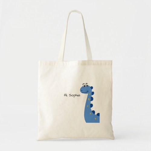 Cute Blue Dinosaur - Custom Name Sophia Tote Bag