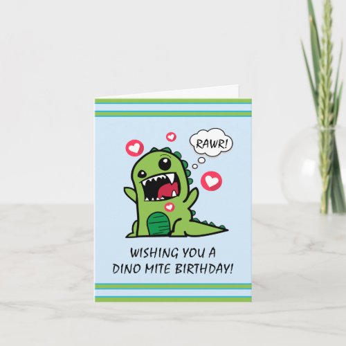 Cute Blue Dinosaur Dino Mite Birthday Card