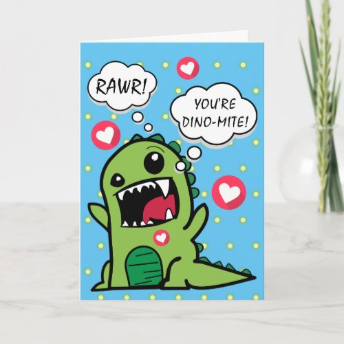 Cute Blue Dinosaur Dino Mite Happy Birthday Card