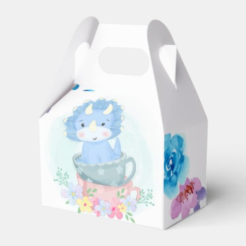 Cute Blue Dinosaur Inside Teacups Boy Baby Shower Favor Boxes