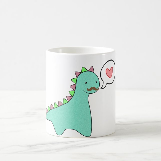 Cute Blue Dinosaur Mustache Coffee Mug (Center)