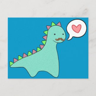 Cute Blue Dinosaur Mustache