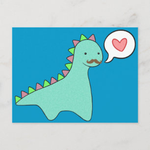 Cute Blue Dinosaur Mustache Postcard