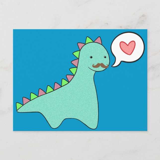 Cute Blue Dinosaur Mustache Postcard (Front)