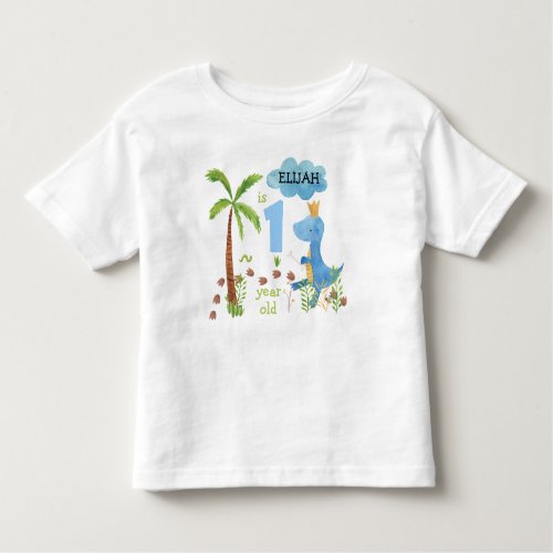 Cute Blue Dinosaur Palm Tree 1st Birthday  Toddler T_shirt