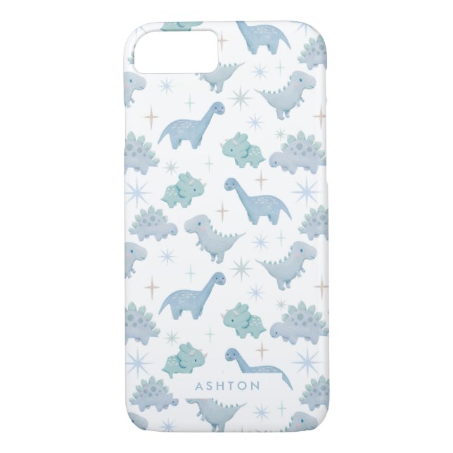 Cute Blue Dinosaur Pattern Boys Case-Mate iPhone Case (Back)
