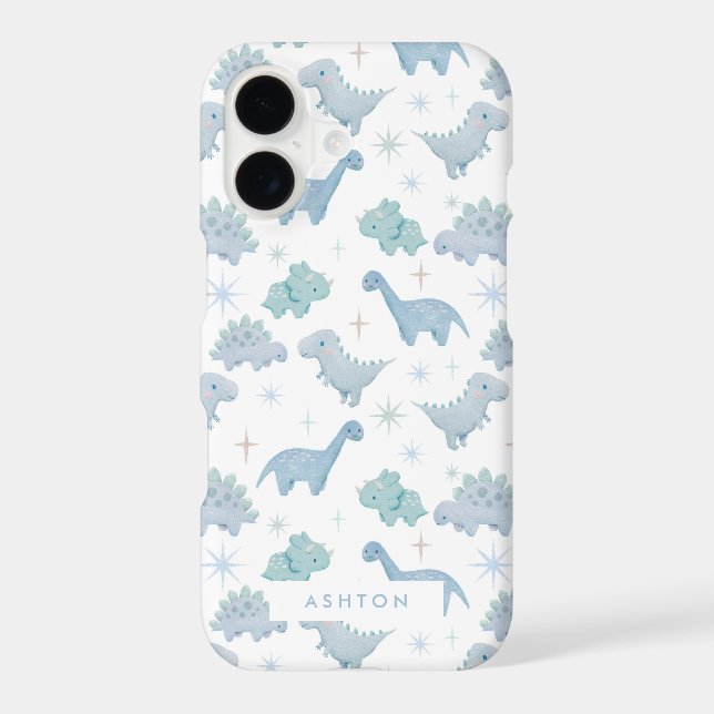 Cute Blue Dinosaur Pattern Boys Iphone Case (Back)