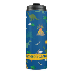 Cute Blue Dinosaur Pattern Wildlife Plants Name Thermal Tumbler