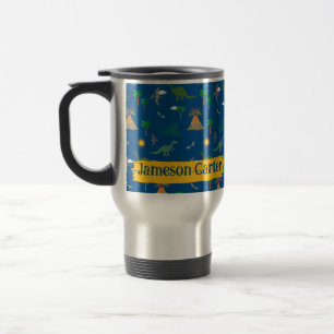 Cute Blue Dinosaur Pattern Wildlife Plants Name Travel Mug