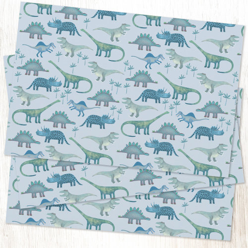 Cute Blue Dinosaur Pattern Wrapping Paper Sheets