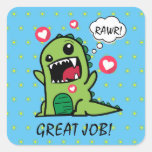 Cute Blue Dinosaur Rawr Great Job School  Square Sticker