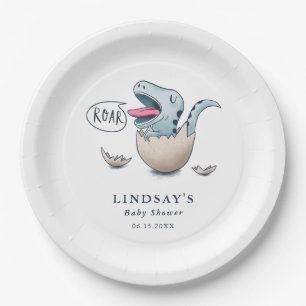 Cute Blue Dinosaur ROAR Baby Shower Paper Plates