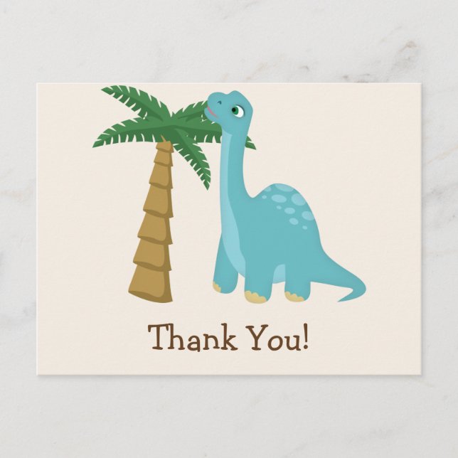 Cute Blue Dinosaur Thank You Postcard (Front)