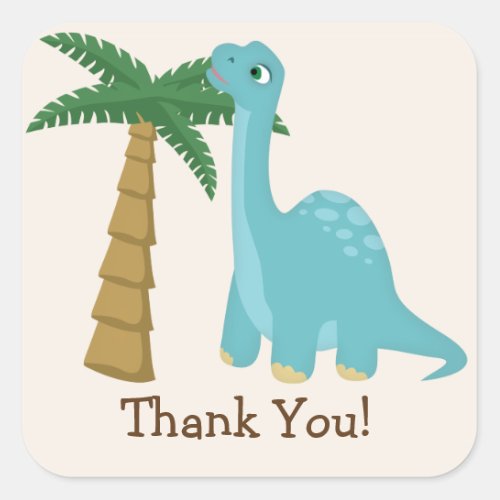 Cute Blue Dinosaur Thank You Square Sticker