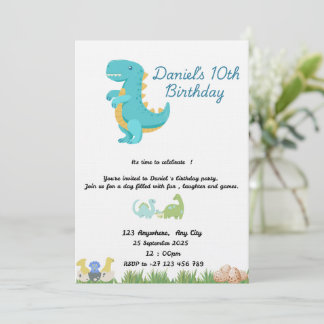 Cute Blue Dinosaur Theme Invitation