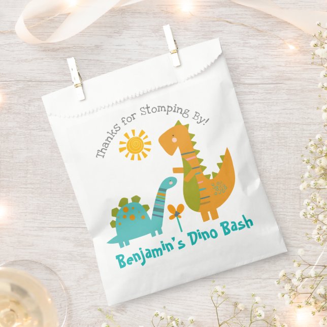 Cute Blue Dinosaurs Kawaii Boy Birthday Thank You Favor Bag (Clipped)
