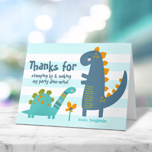 Cute Blue Dinosaurs Kawaii Whimsical Boy Birthday  Letterpress Thank You Card