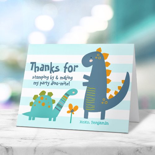 Cute Blue Dinosaurs Kawaii Whimsical Boy Birthday  Thank You Card