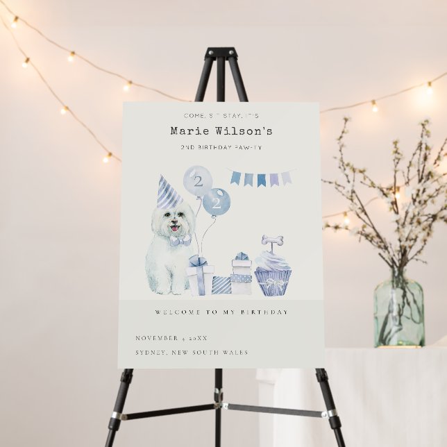 Cute Blue Dog Any Age Birthday Party Welcome Foam Board (In Situ (Stand))