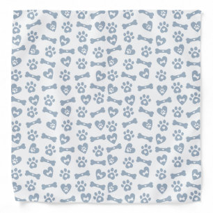 Cute Blue Dog Bones Paws And Hearts Pattern Bandana