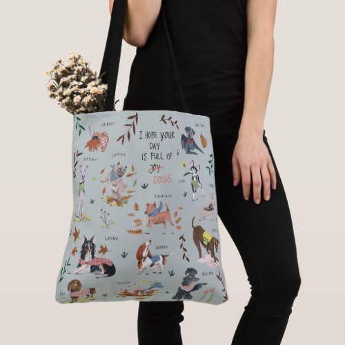 Cute blue dog lover pattern tote bag