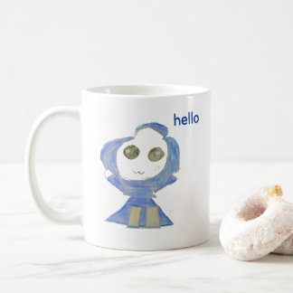 Cute Blue Doll Crayon Drawing Coffee Mug