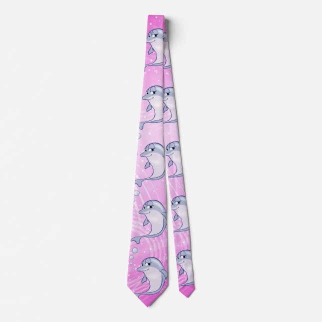 Cute Blue Dolphin Graphic Neck Tie (Front)
