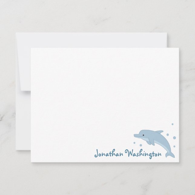 Cute Blue Dolphin Note Card (Front)
