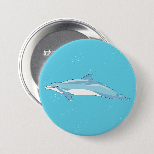 Cute Blue Dolphin Ocean Illustration Button (Front & Back)