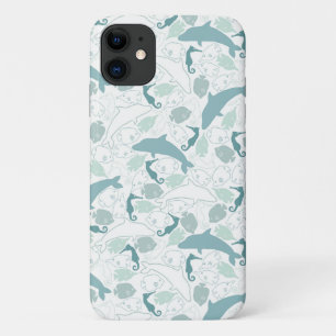 Cute Blue Dolphin Sea Life Nautical Pattern iPhone 11 Case
