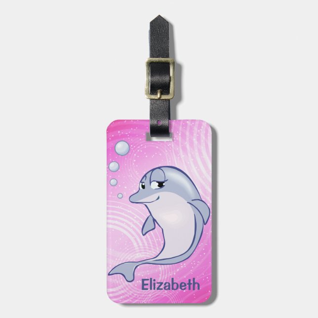Cute Blue Dolphin To Personalize and Address Luggage Tag (Front Vertical)