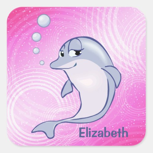 Cute Blue Dolphin To Personalize Square Sticker