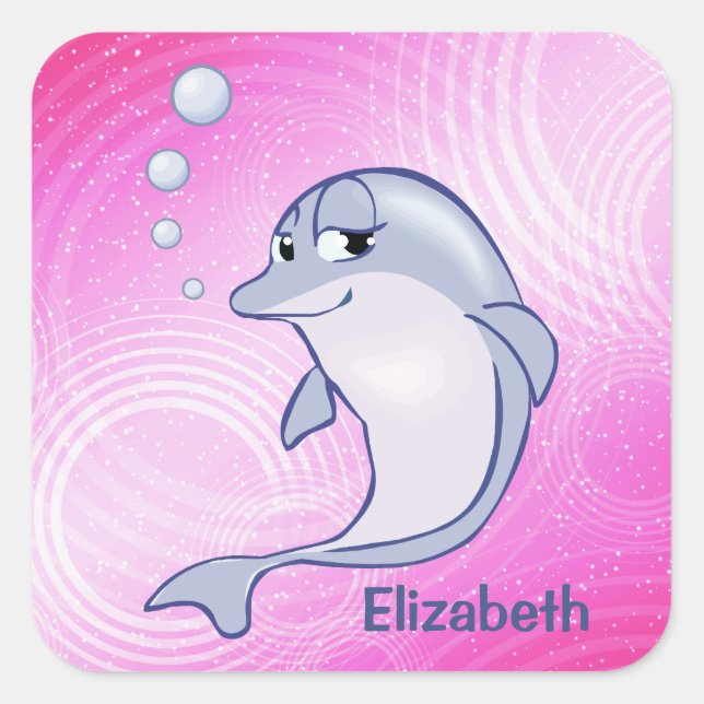 Cute Blue Dolphin To Personalize Square Sticker (Front)