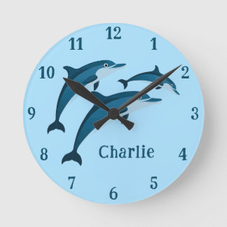 Cute blue dolphins kids Wall Clock