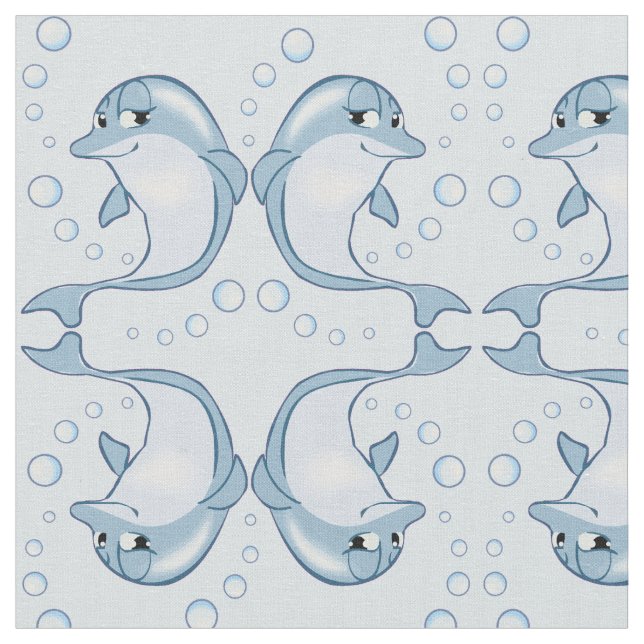 Cute Blue Dolphins Pattern Fabric (Close Up)