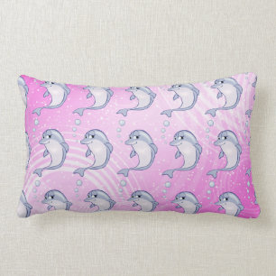 Cute Blue Dolphins Pattern Lumbar Pillow