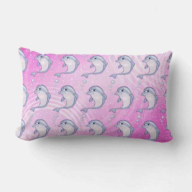 Cute Blue Dolphins Pattern Lumbar Pillow (Front)