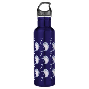 Cute Blue Dolphins Pattern Stainless Steel Water Bottle