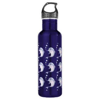 Cute Blue Dolphins Pattern Stainless Steel Water Bottle