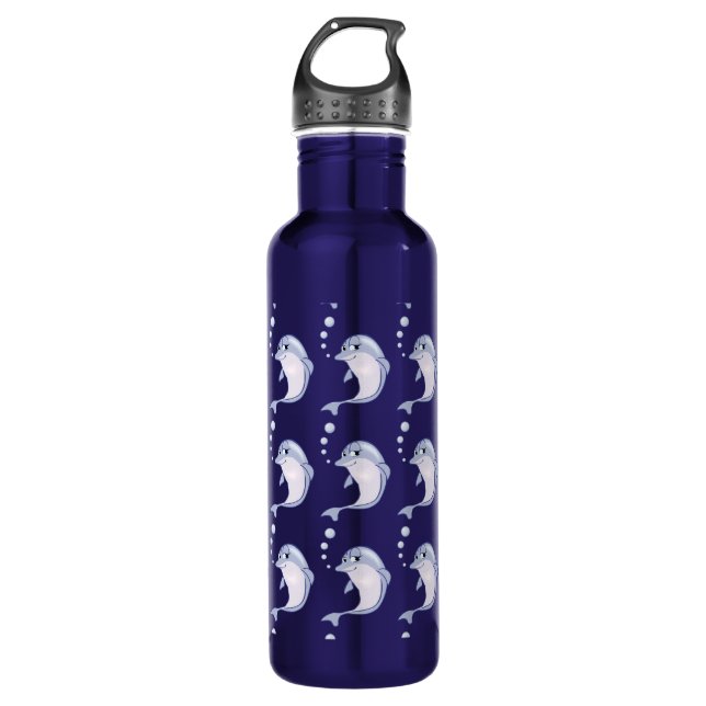Cute Blue Dolphins Pattern Stainless Steel Water Bottle (Front)