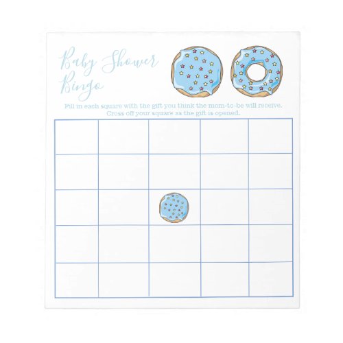 Cute Blue Donut Baby Shower Bingo Game Notepad