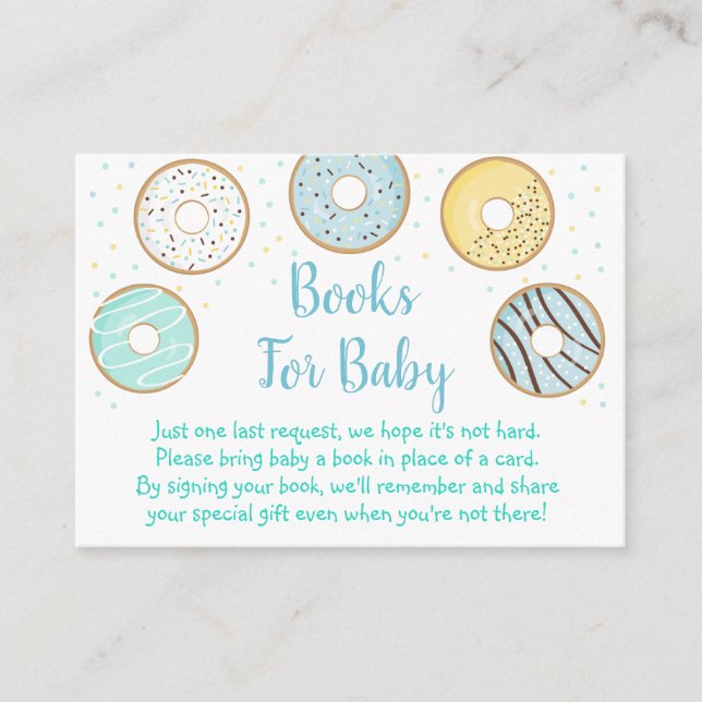 Cute Blue Donut Baby Shower Book Request Cards (Front)