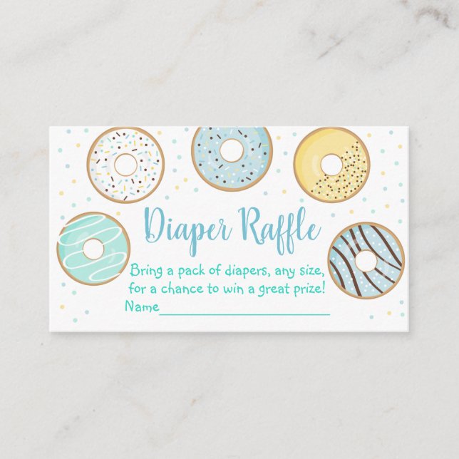 Cute Blue Donut Baby Shower Diaper Raffle Cards (Front)