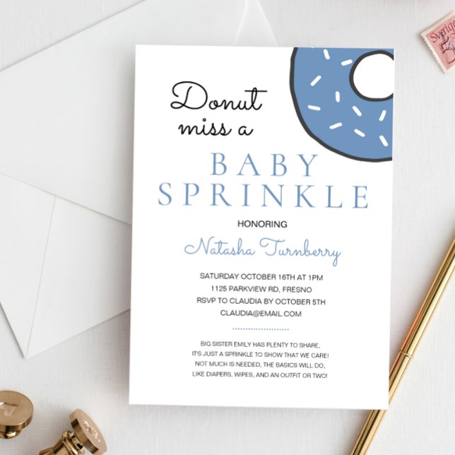 Cute Blue Donut Baby Sprinkle Boy Baby Shower Invitation