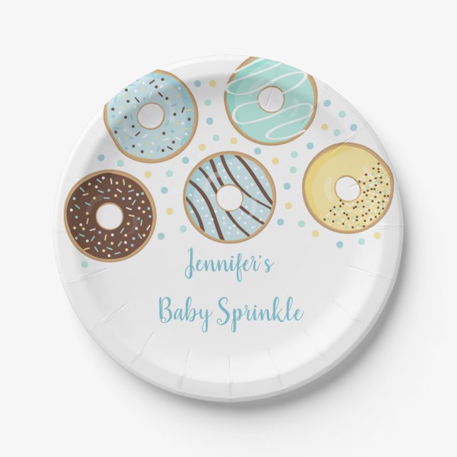 Cute Blue Donut Baby Sprinkle Paper Plates (Front)