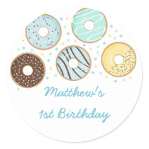 Cute Blue Donut Birthday Classic Round Sticker